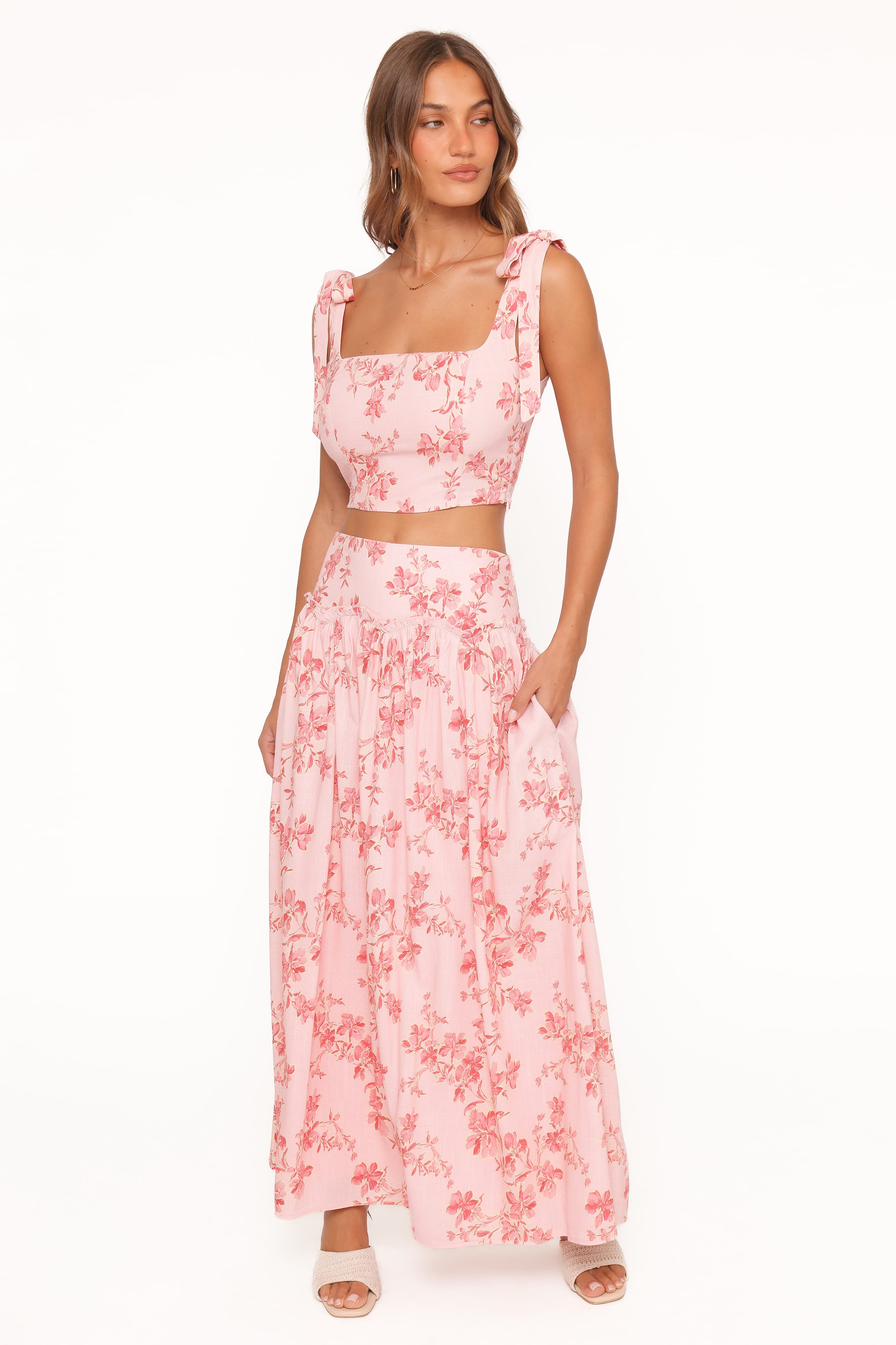 BOTTOMS Tyler Drop Waist Maxi Skirt - Rose Pink Floral