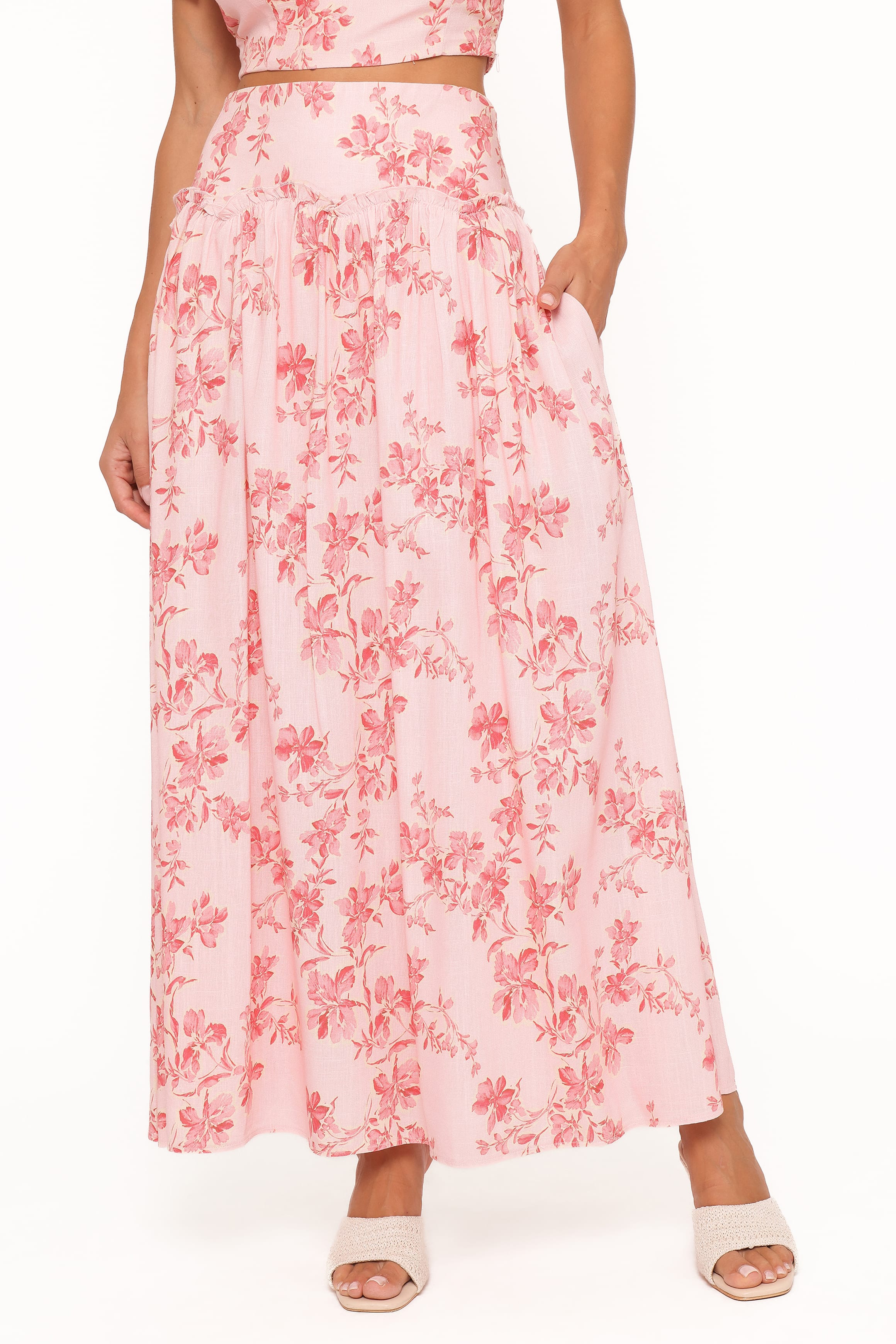 BOTTOMS Tyler Drop Waist Maxi Skirt - Rose Pink Floral