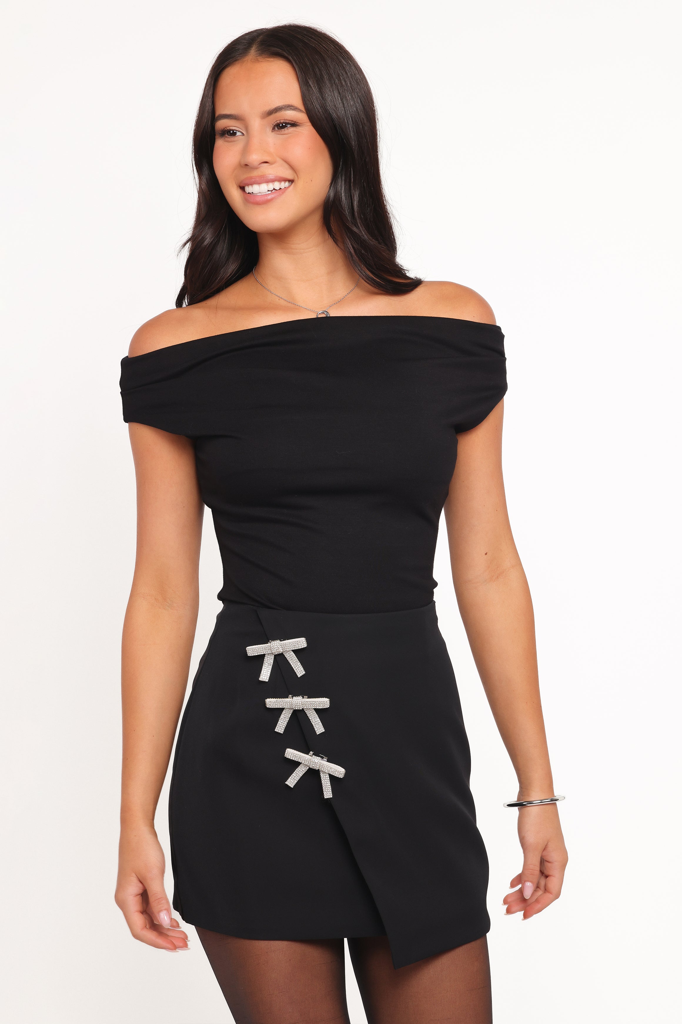 BOTTOMS Tyra Mini Skirt With Embellished Bows - Black