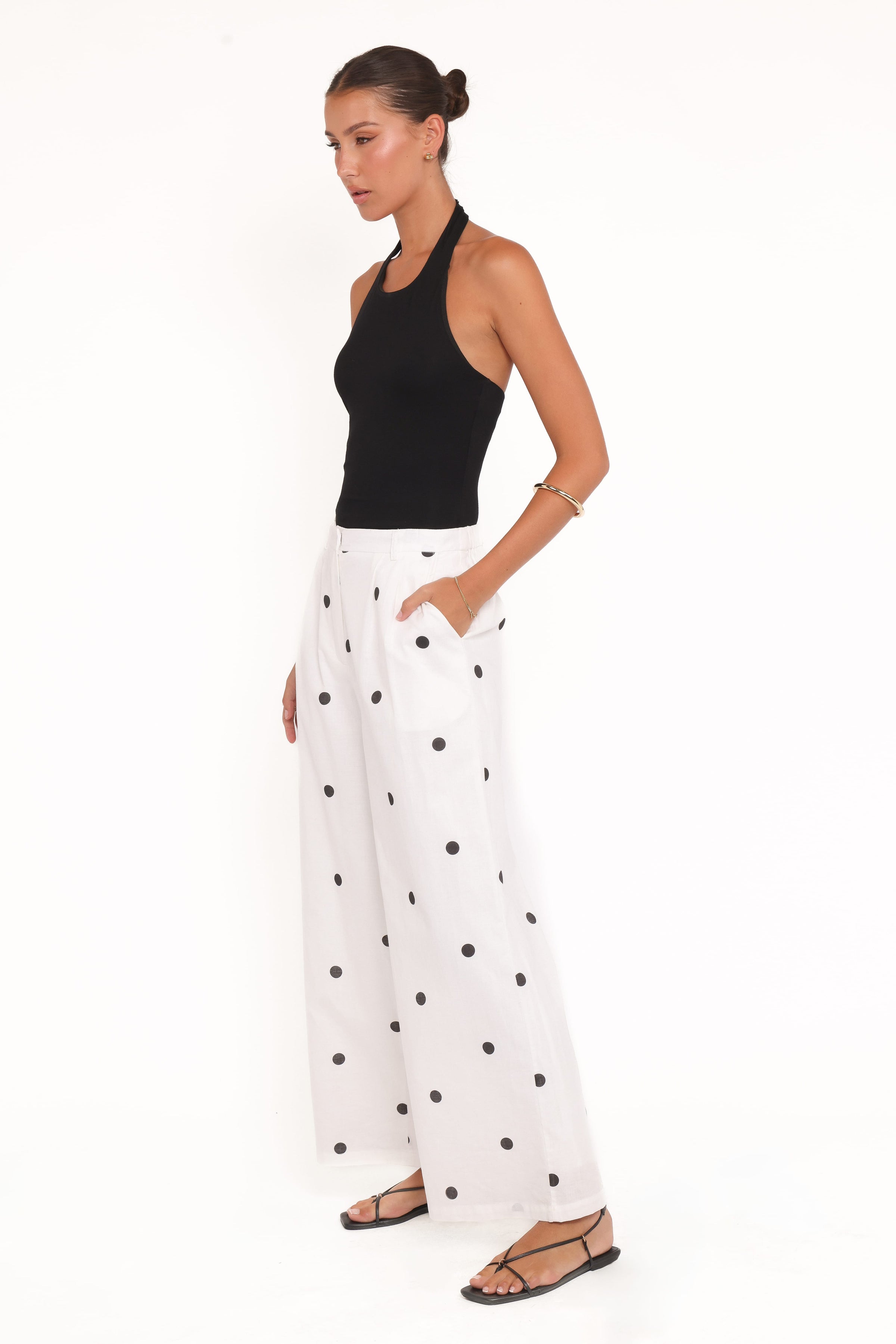 BOTTOMS Valora Wide Leg Pant - White Black Polka Dot