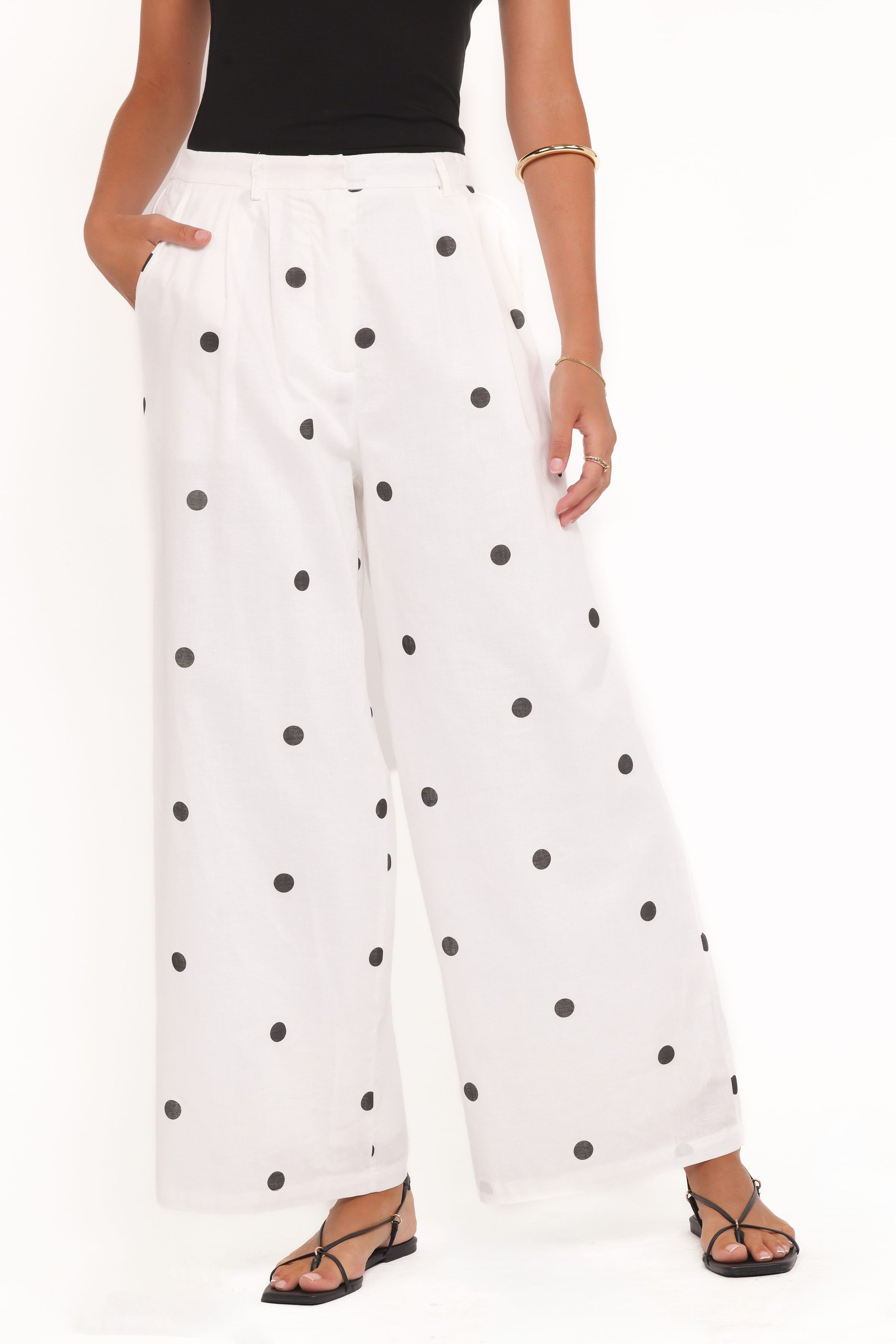 BOTTOMS Valora Wide Leg Pant - White Black Polka Dot
