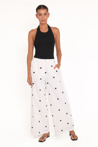 BOTTOMS Valora Wide Leg Pant - White Black Polka Dot