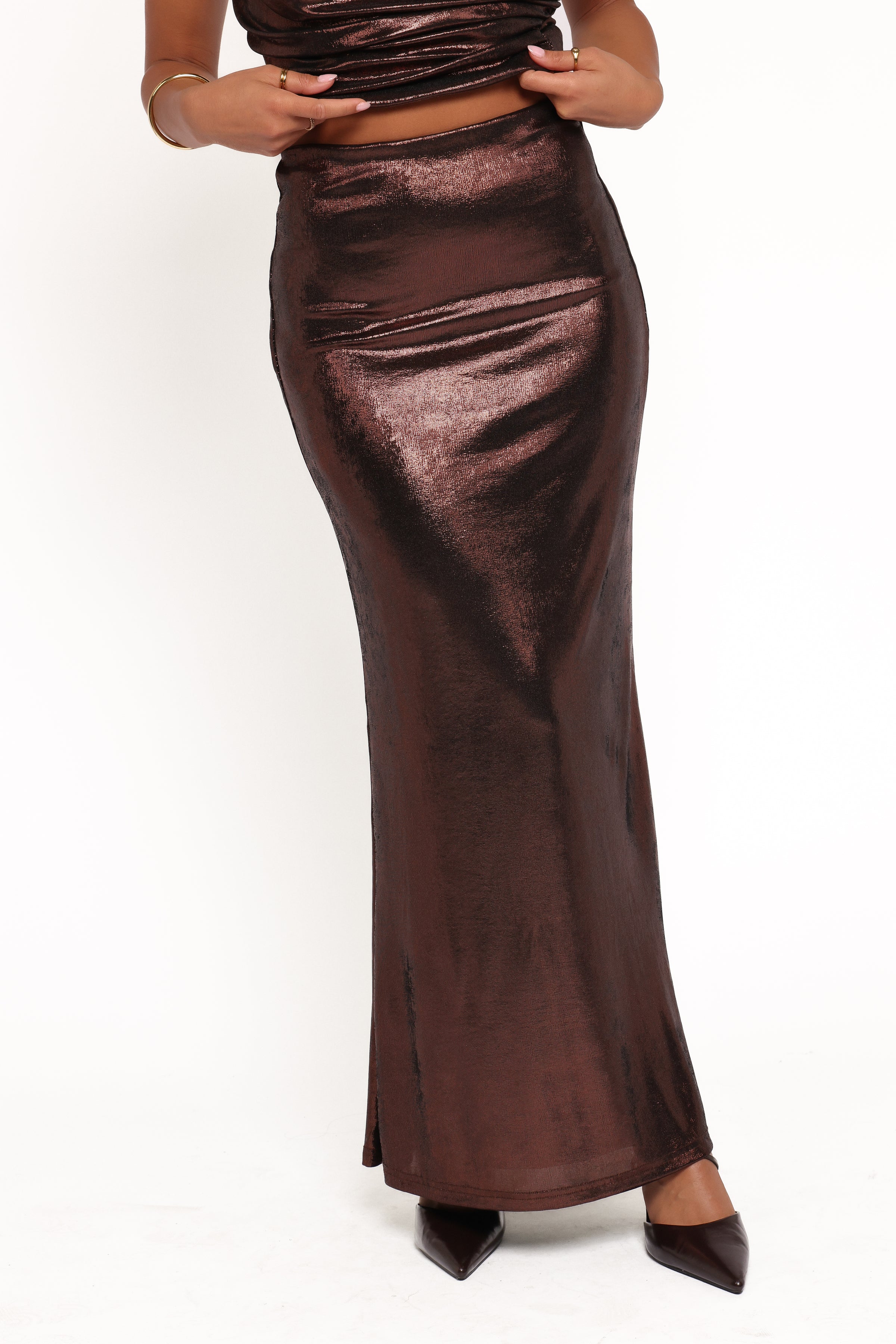 BOTTOMS Velman Metallic Maxi Skirt - Bronze