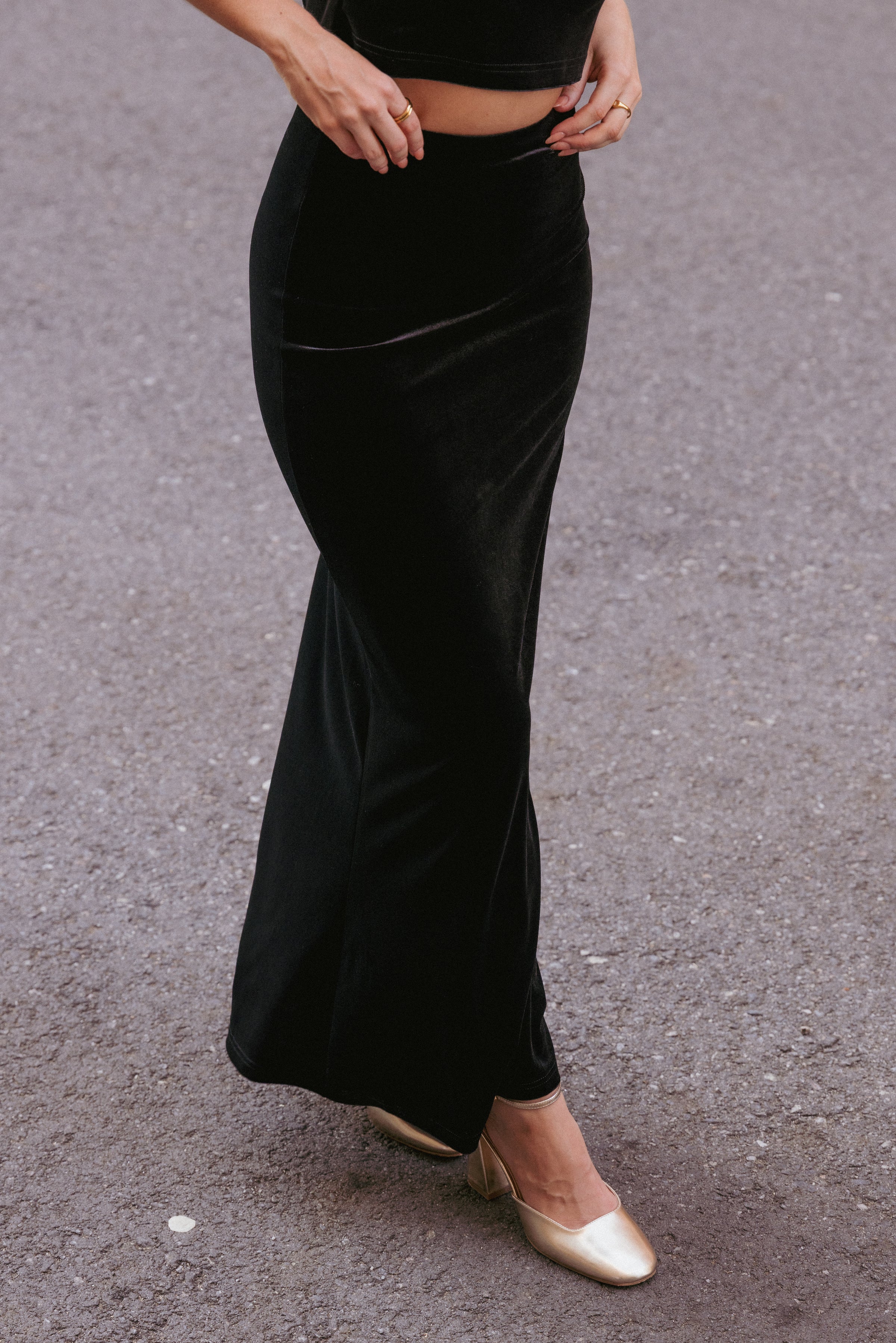 BOTTOMS Velman Velvet Maxi Skirt - Black