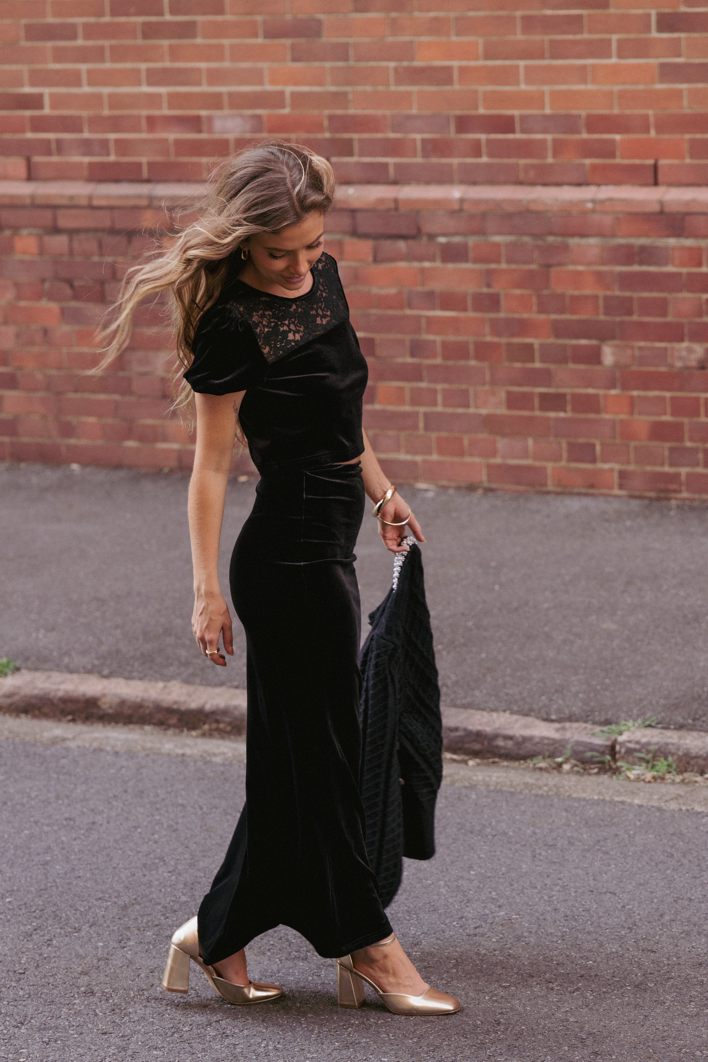 BOTTOMS Velman Velvet Maxi Skirt - Black