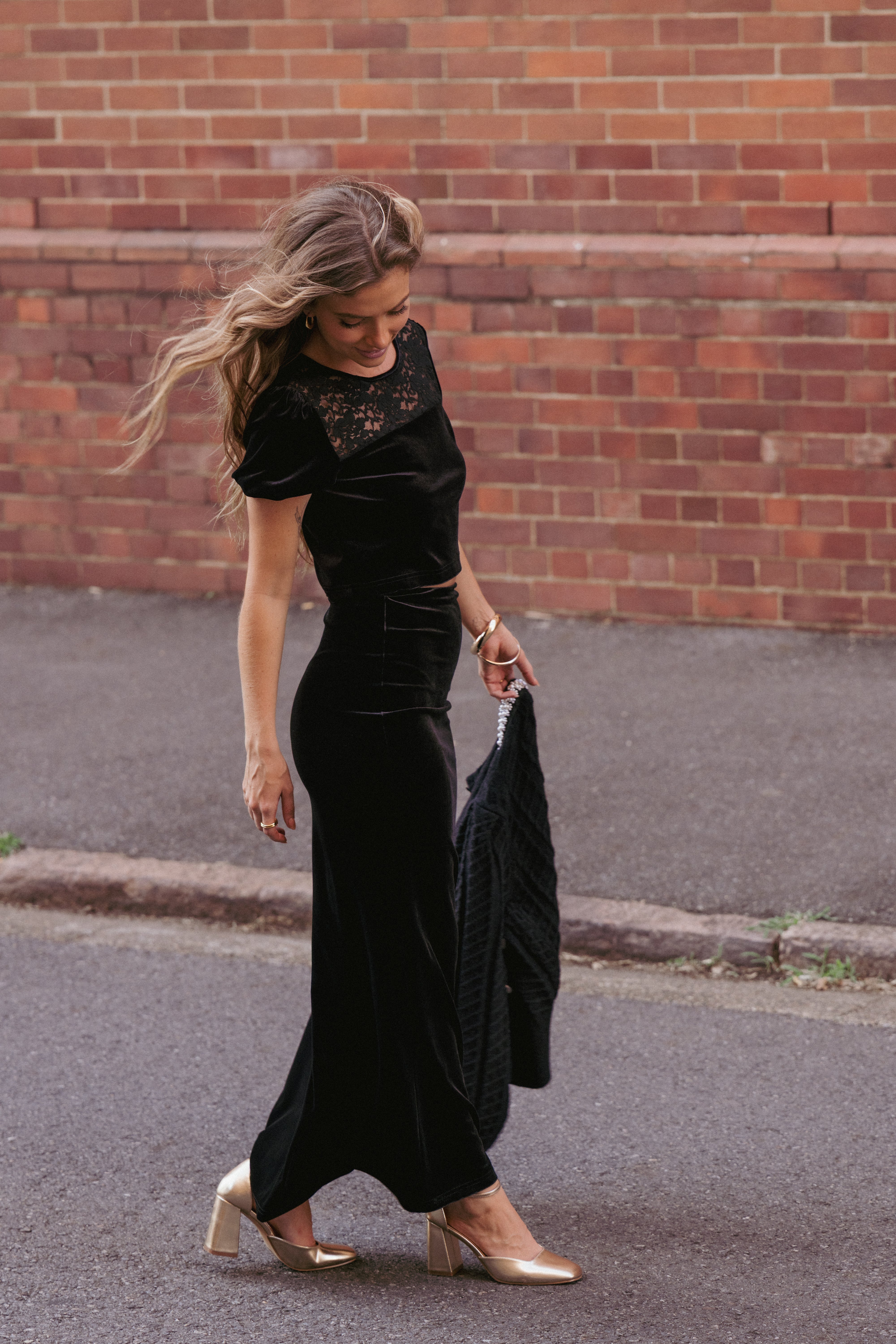 BOTTOMS Velman Velvet Maxi Skirt - Black