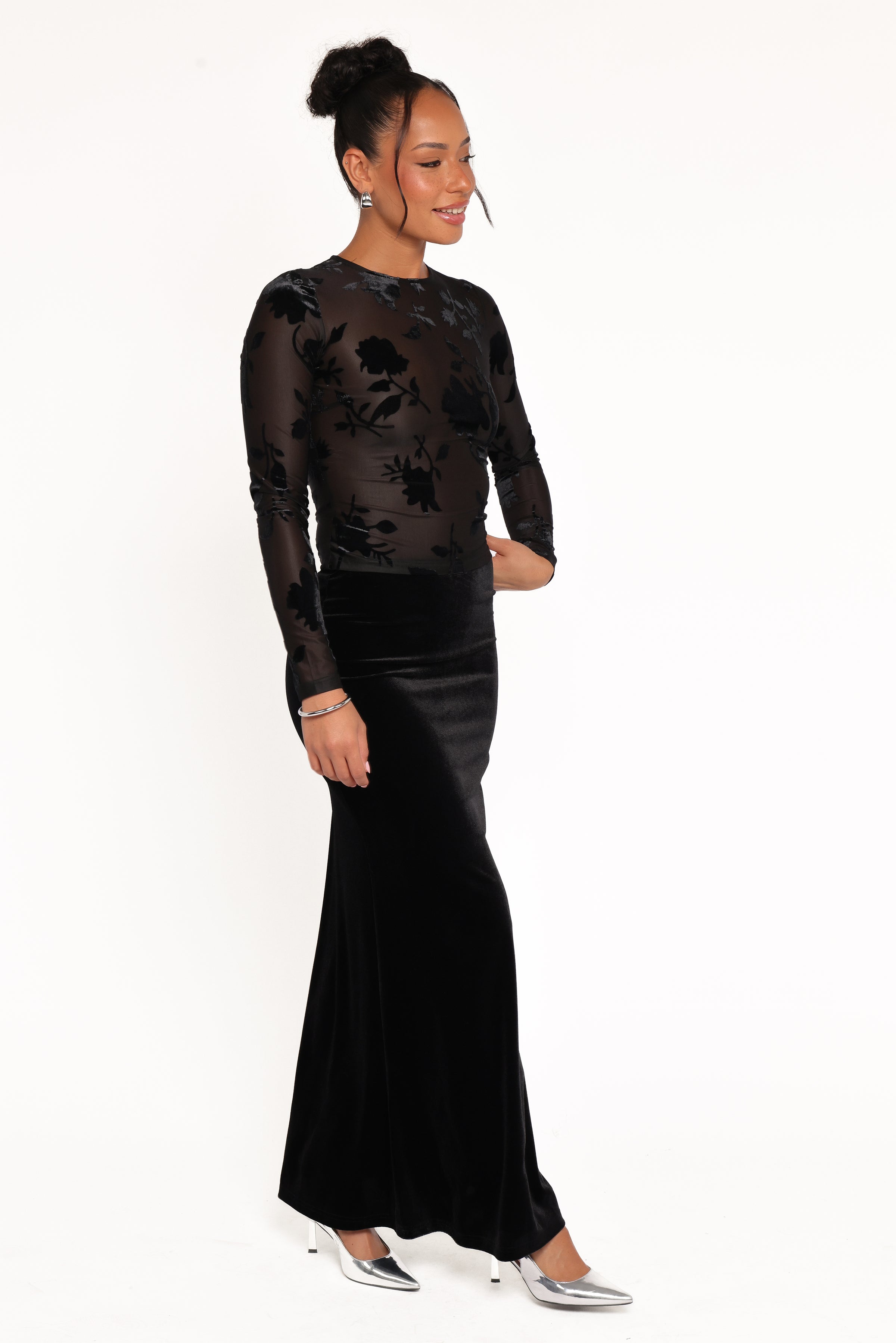BOTTOMS Velman Velvet Maxi Skirt - Black