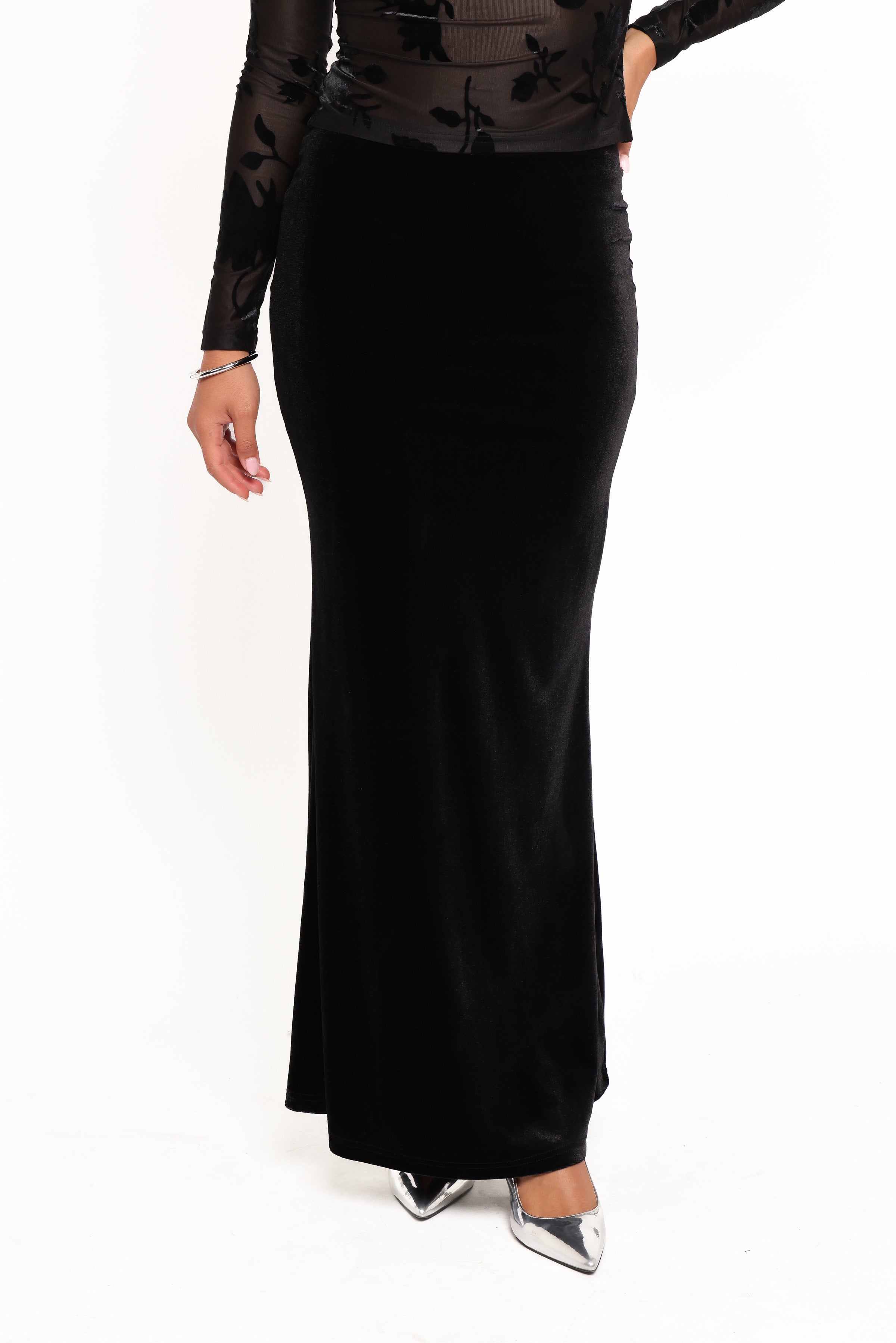 BOTTOMS Velman Velvet Maxi Skirt - Black