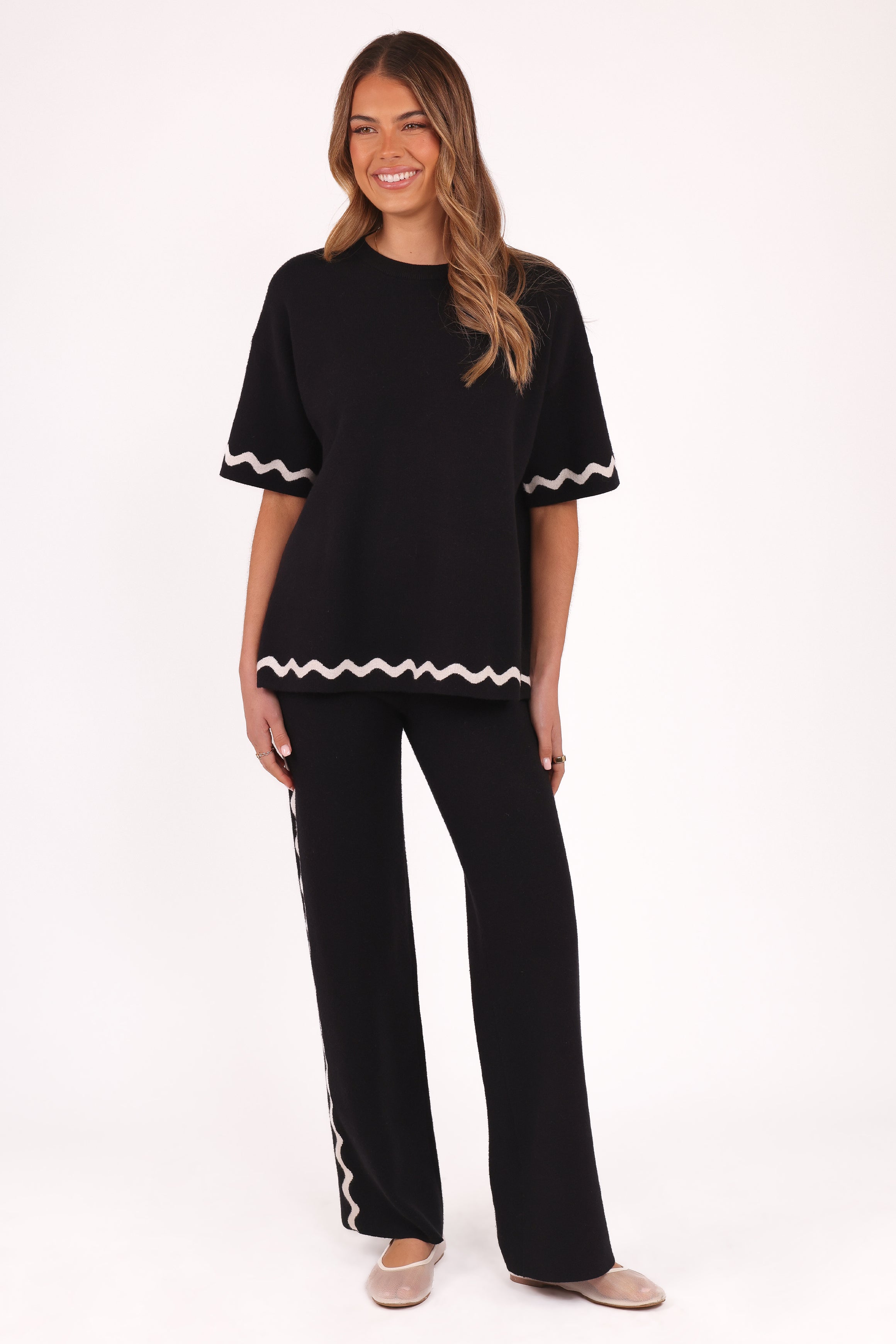 BOTTOMS Vespa Knitted Pant - Black White