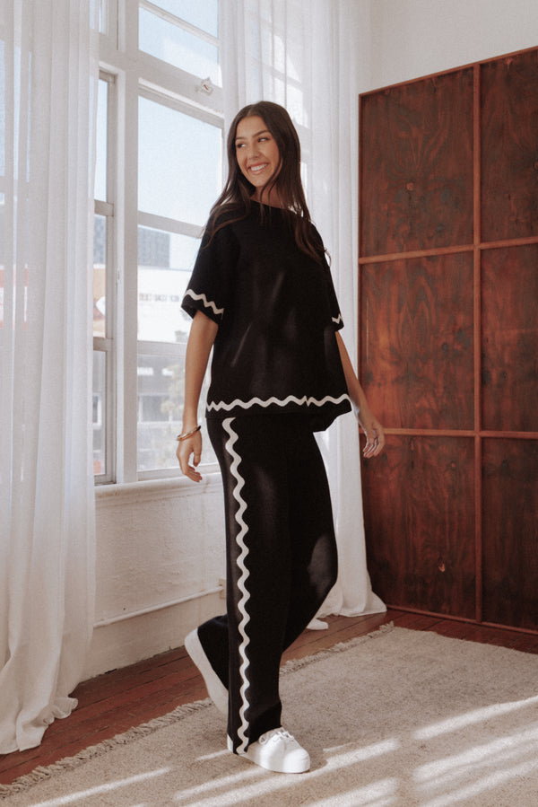 BOTTOMS Vespa Knitted Pant - Black White