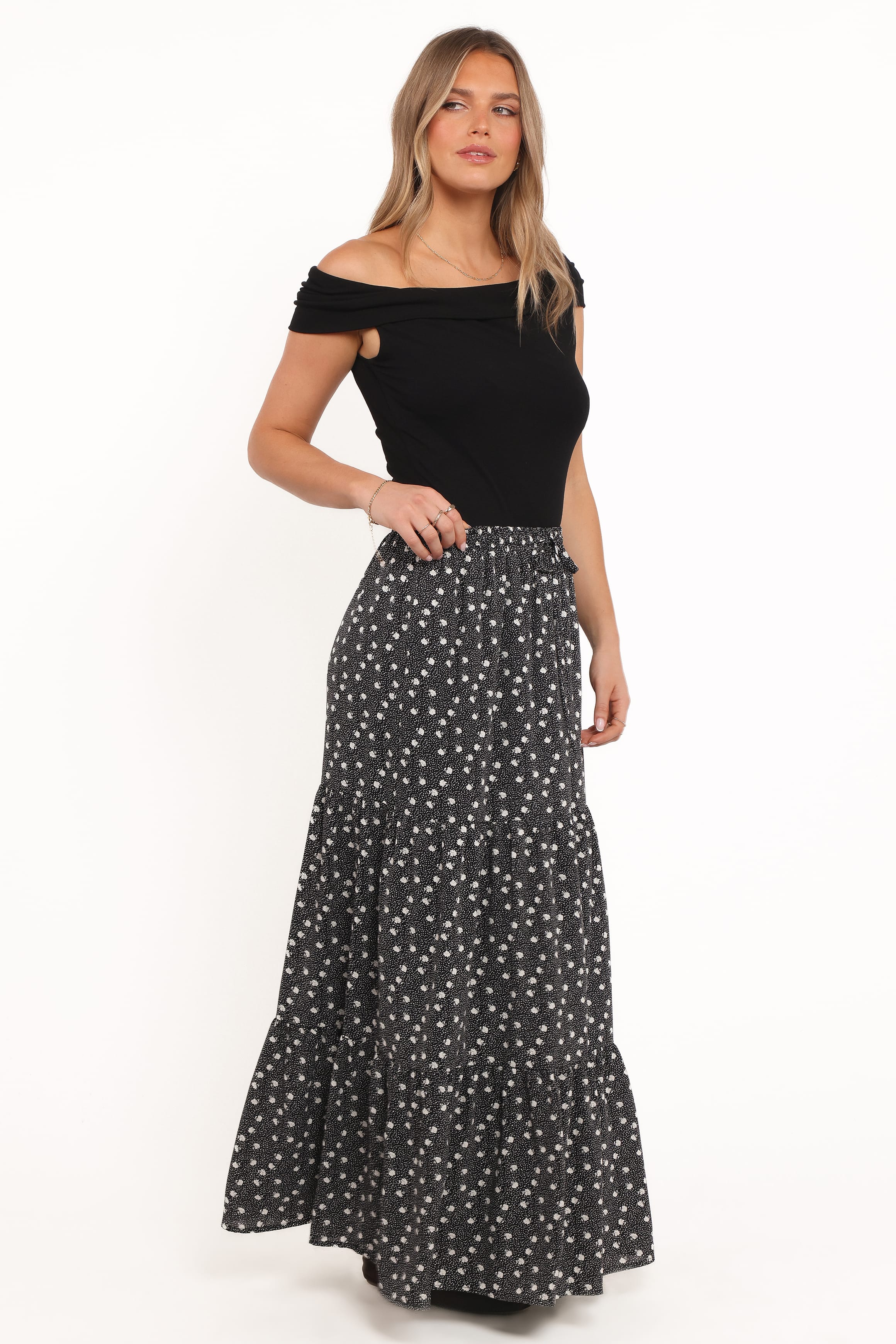 BOTTOMS Vincent Tier Maxi Skirt - Black Floral