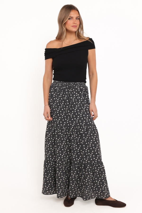 BOTTOMS Vincent Tier Maxi Skirt - Black Floral