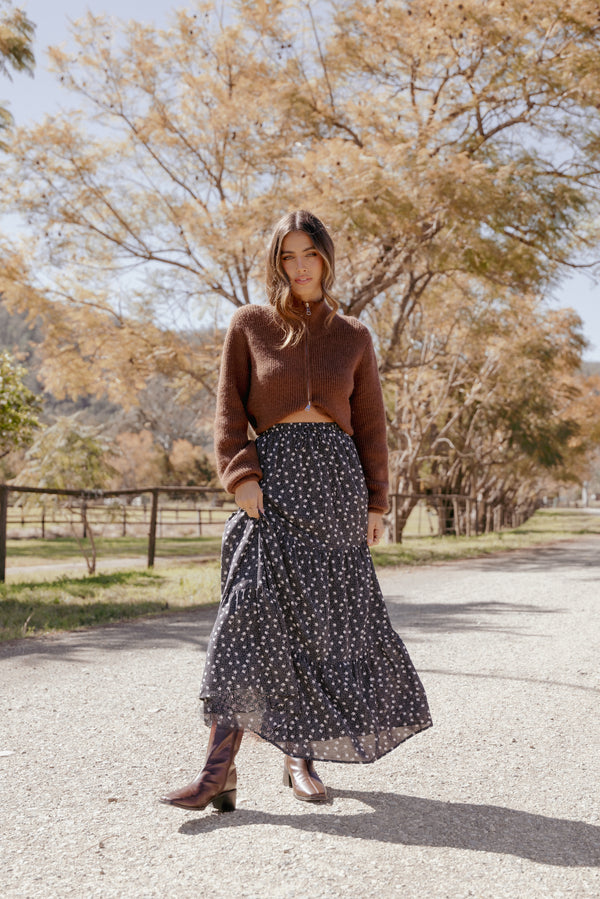 BOTTOMS Vincent Tier Maxi Skirt - Black Floral