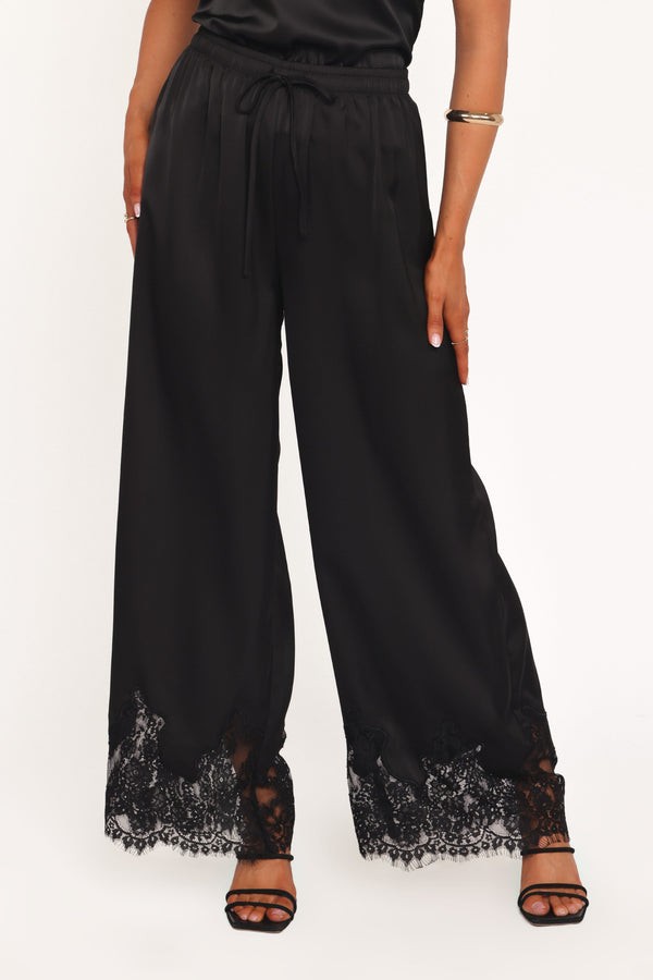 BOTTOMS Viola Drawstring Wide Leg Pant - Black