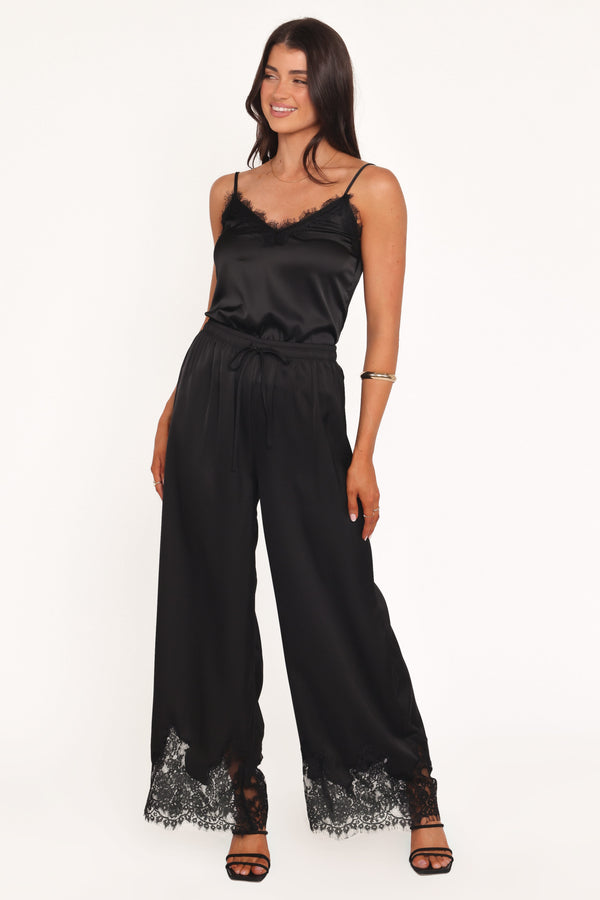 BOTTOMS Viola Drawstring Wide Leg Pant - Black