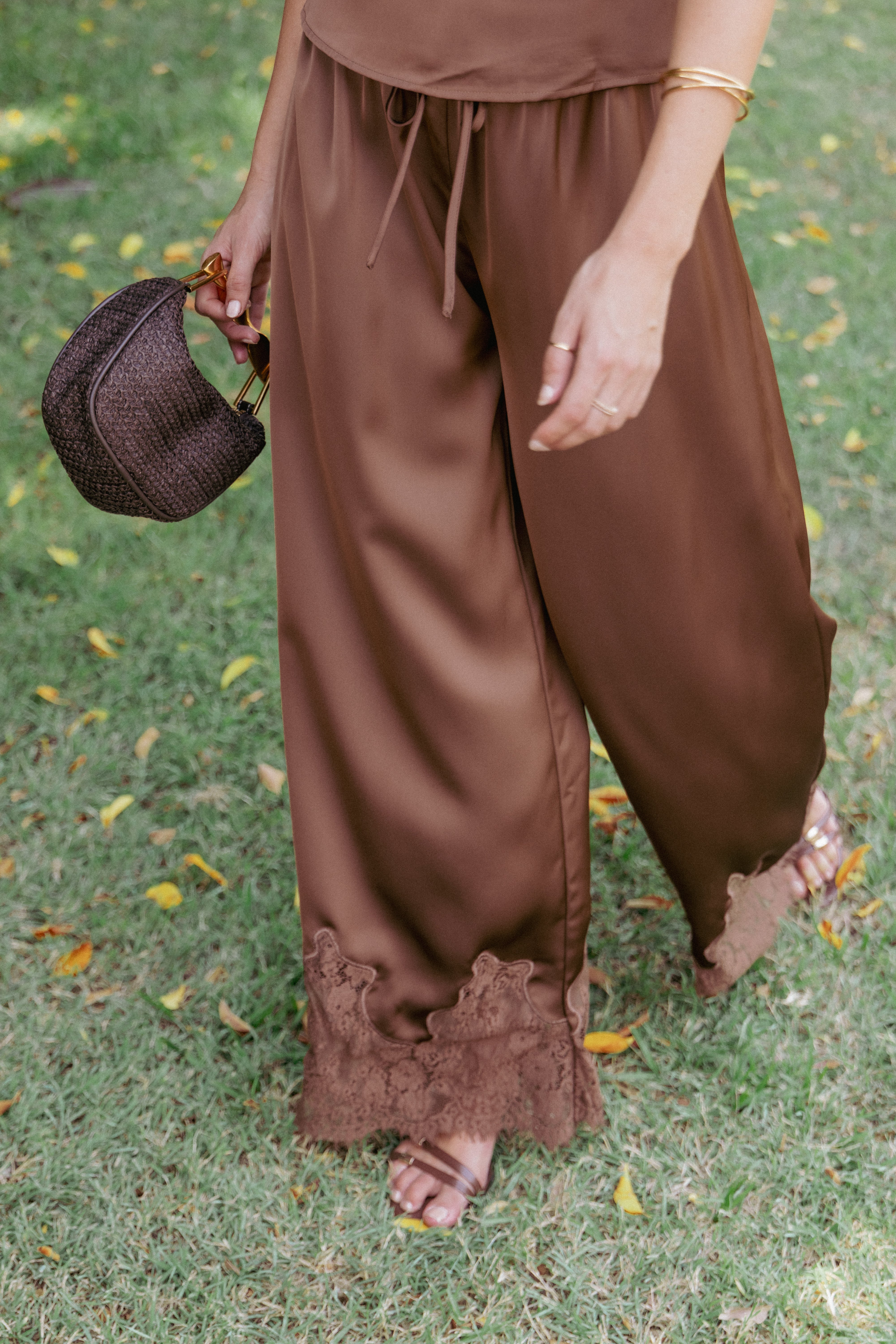 BOTTOMS Viola Drawstring Wide Leg Pant - Chocolate
