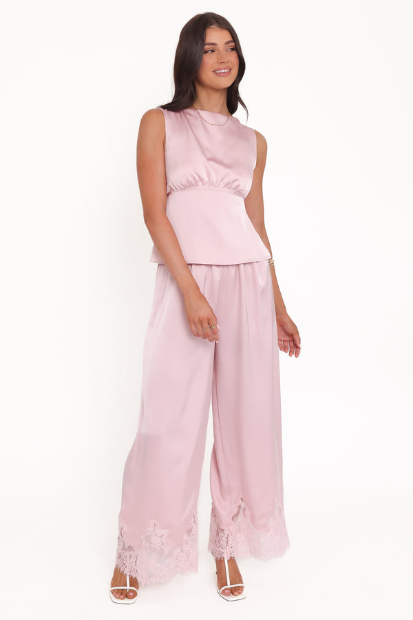 BOTTOMS Viola Drawstring Wide Leg Pant - Pale Pink