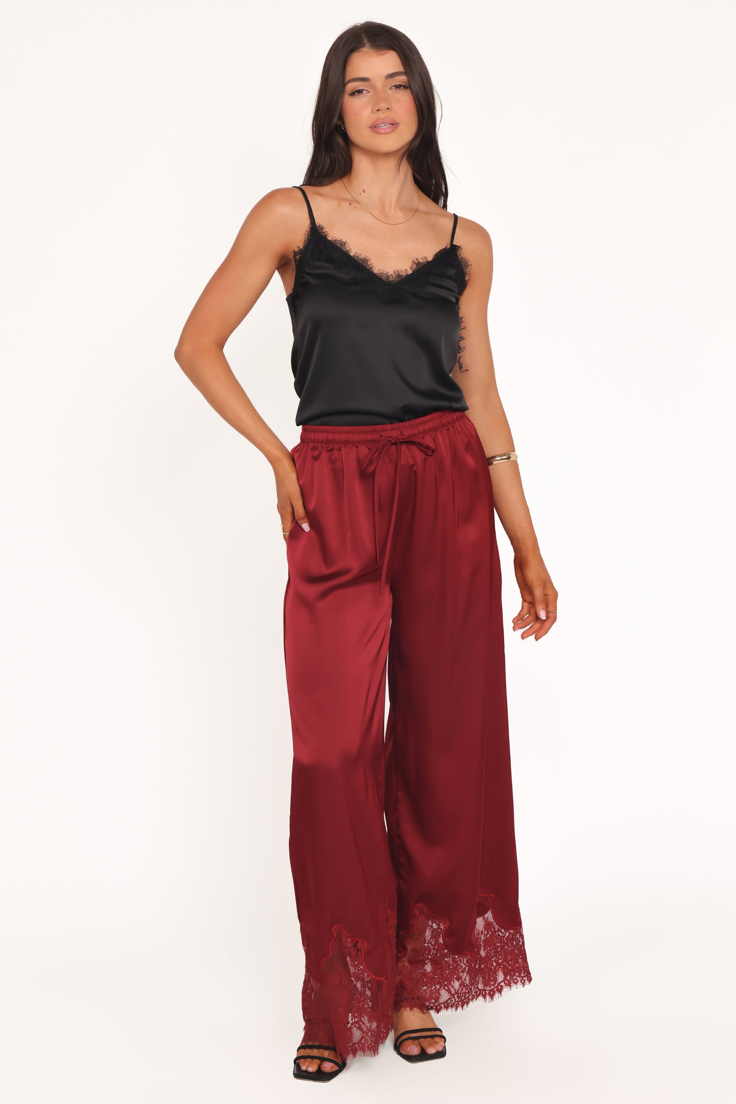 BOTTOMS Viola Drawstring Wide Leg Pant - Wine