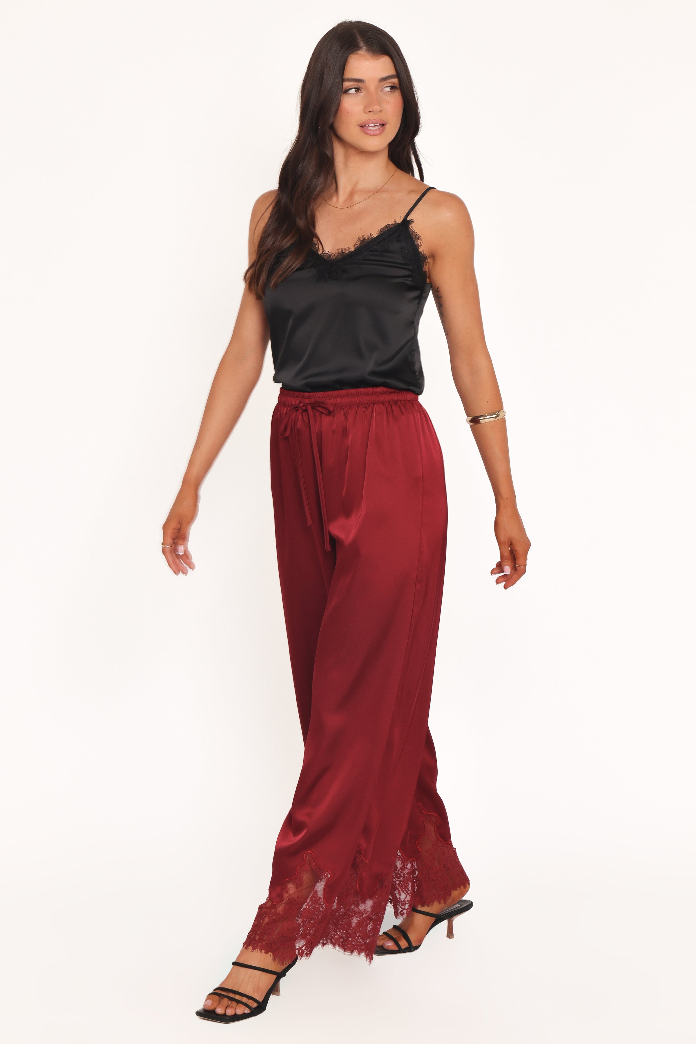 BOTTOMS Viola Drawstring Wide Leg Pant - Wine