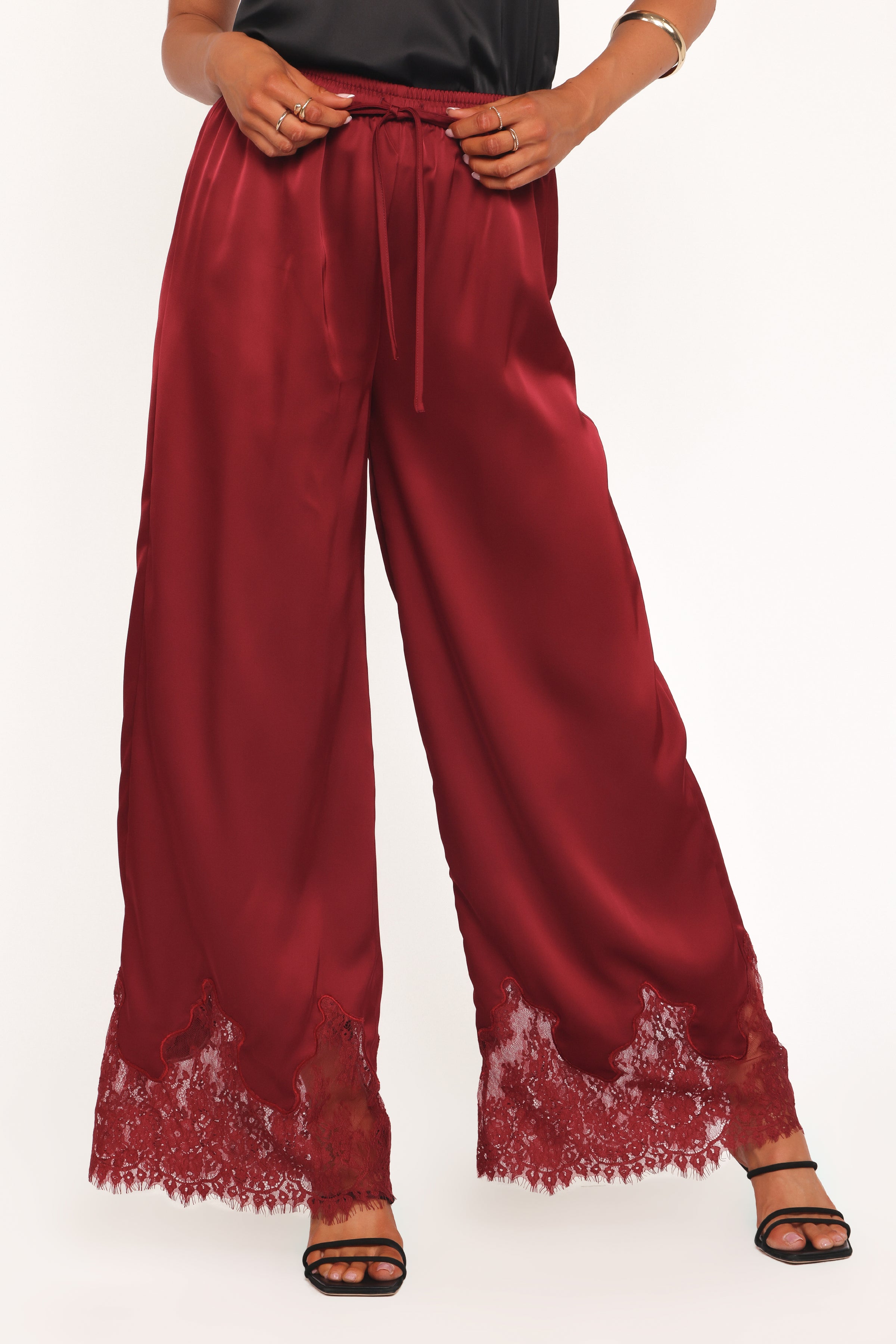 BOTTOMS Viola Drawstring Wide Leg Pant - Wine