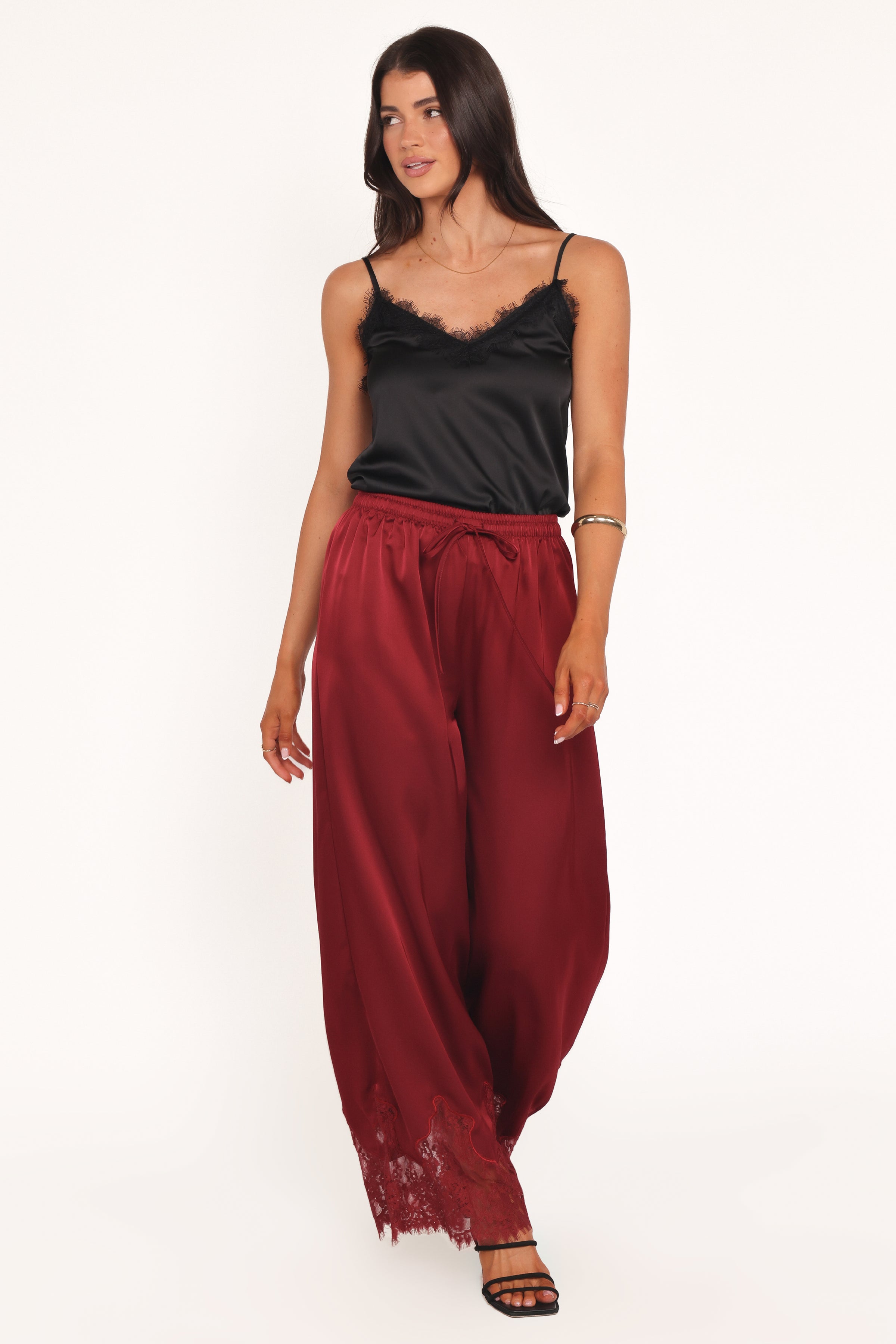 BOTTOMS Viola Drawstring Wide Leg Pant - Wine