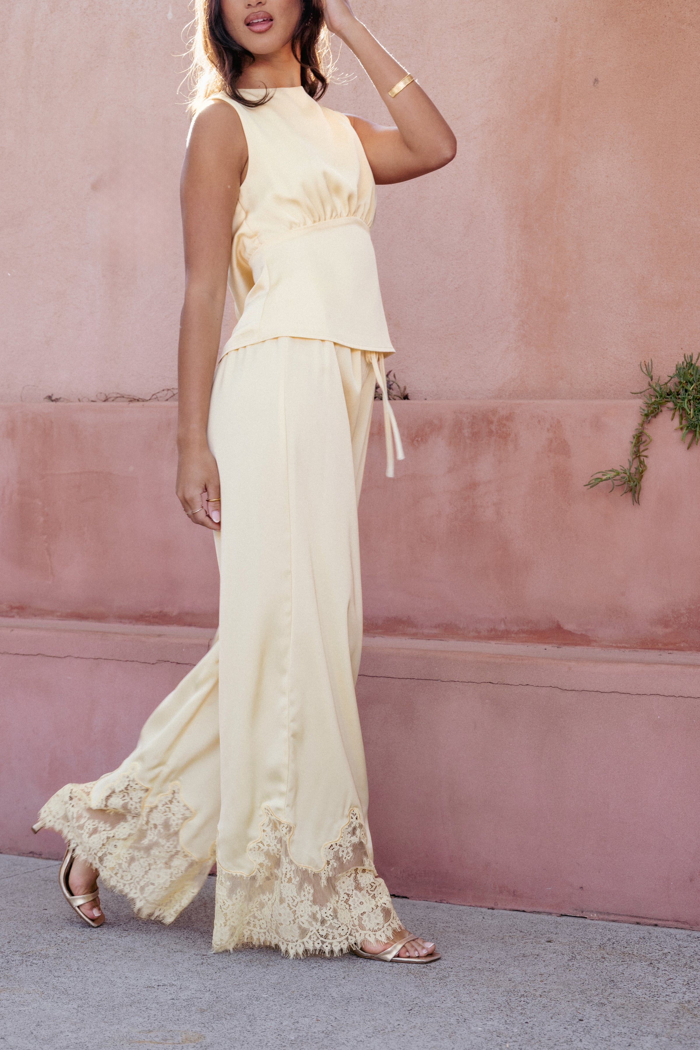 BOTTOMS Viola Drawstring Wide Leg Pant - Yellow