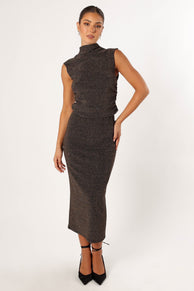 BOTTOMS @Whitney Midi Skirt - Brown