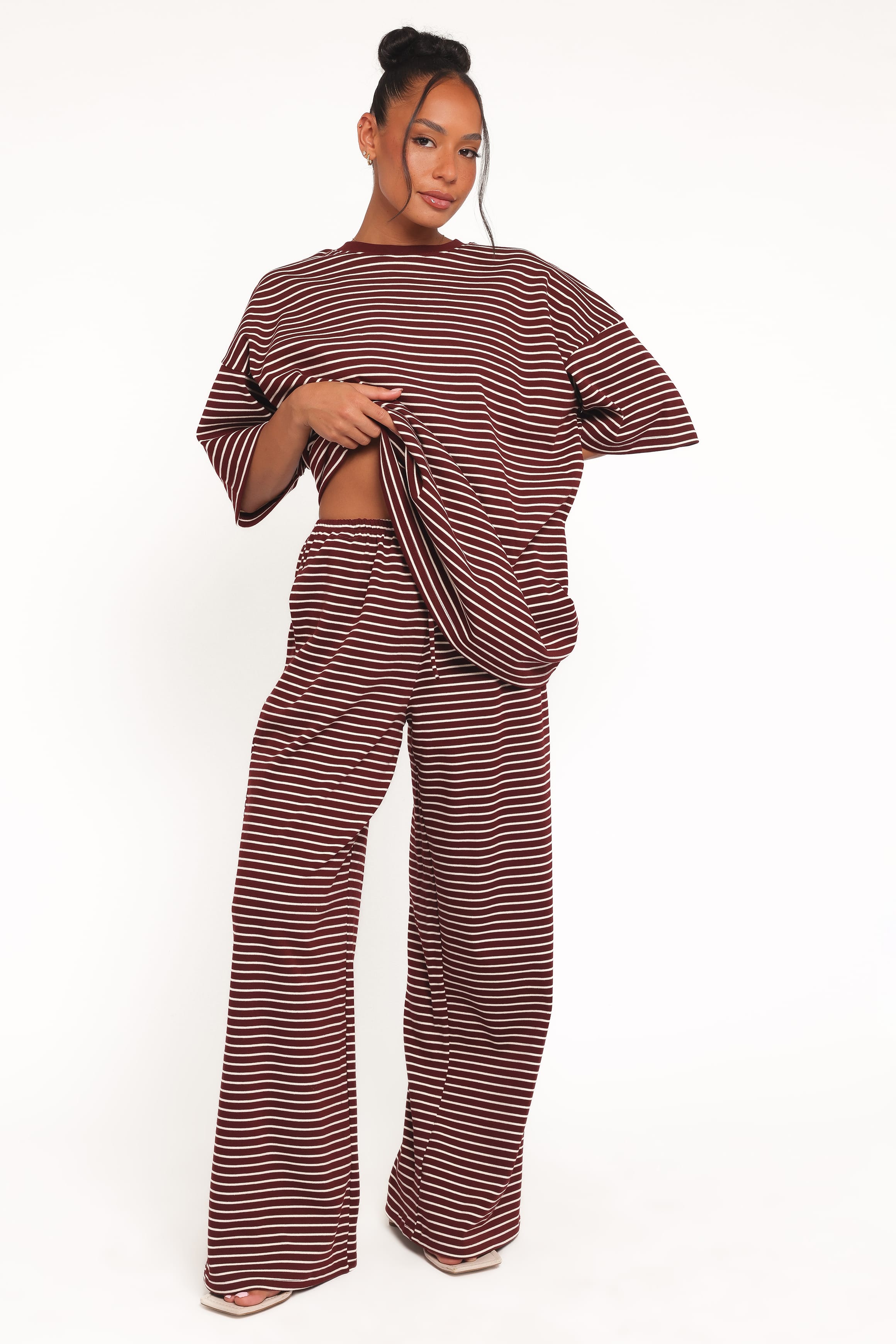 Wilda Knit Pant - Burgundy Cream Stripe | Petal & Pup