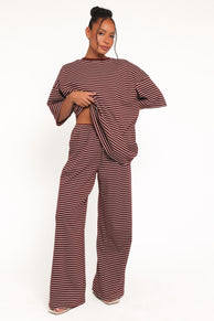 BOTTOMS Wilda Knit Pant - Burgundy Cream Stripe