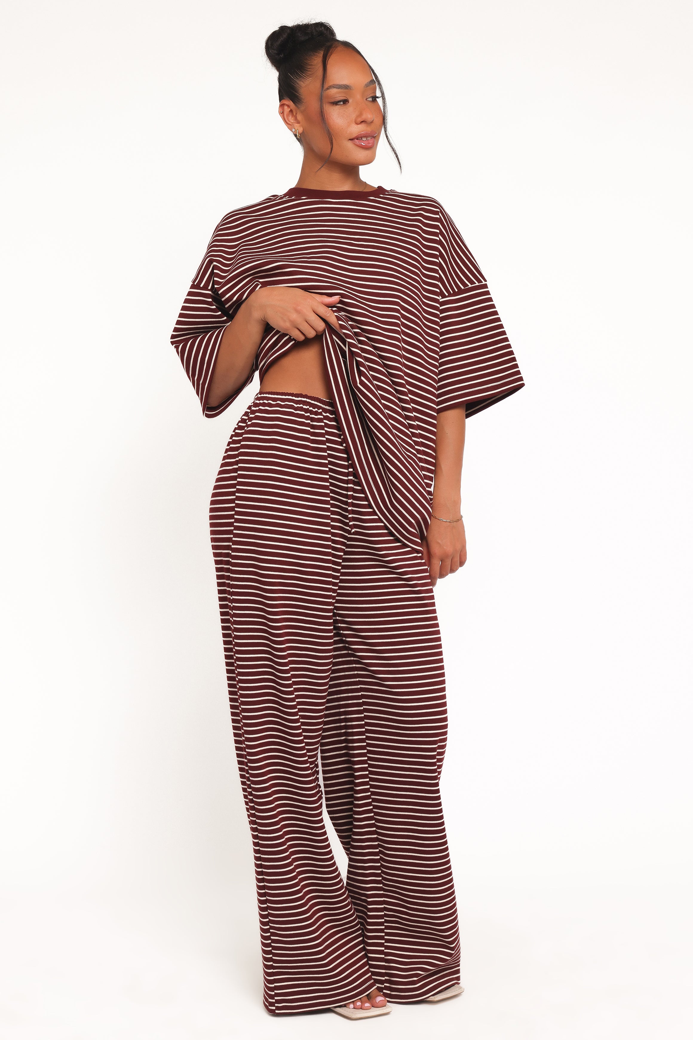 BOTTOMS Wilda Knit Pant - Burgundy Cream Stripe