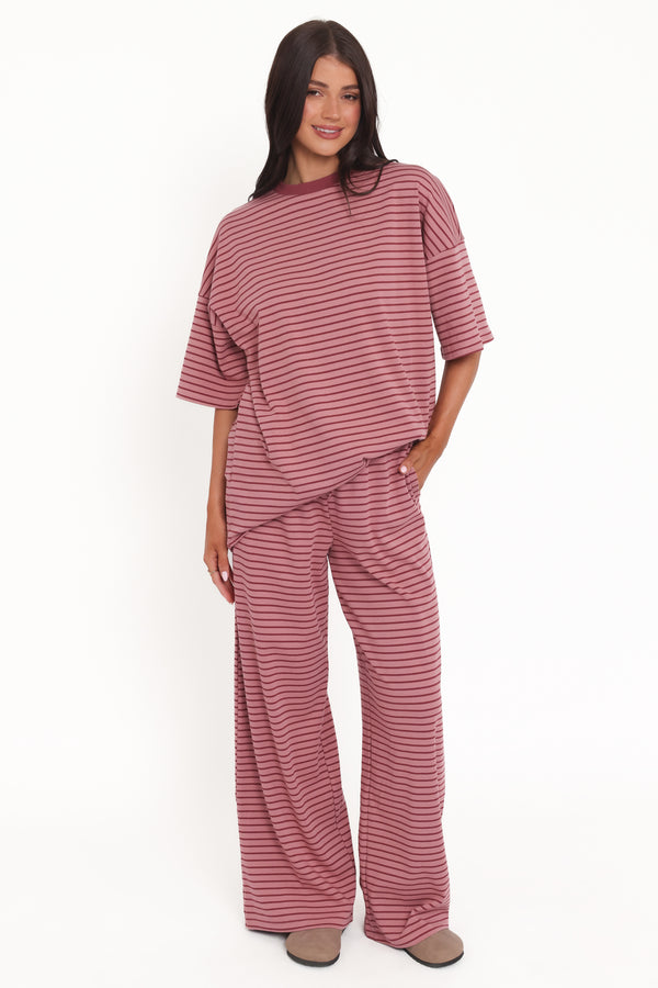 BOTTOMS Wilda Knit Pant - Pink Red Stripe