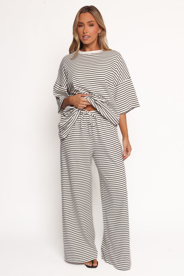 BOTTOMS Wilda Knit Pant - White Black Stripe