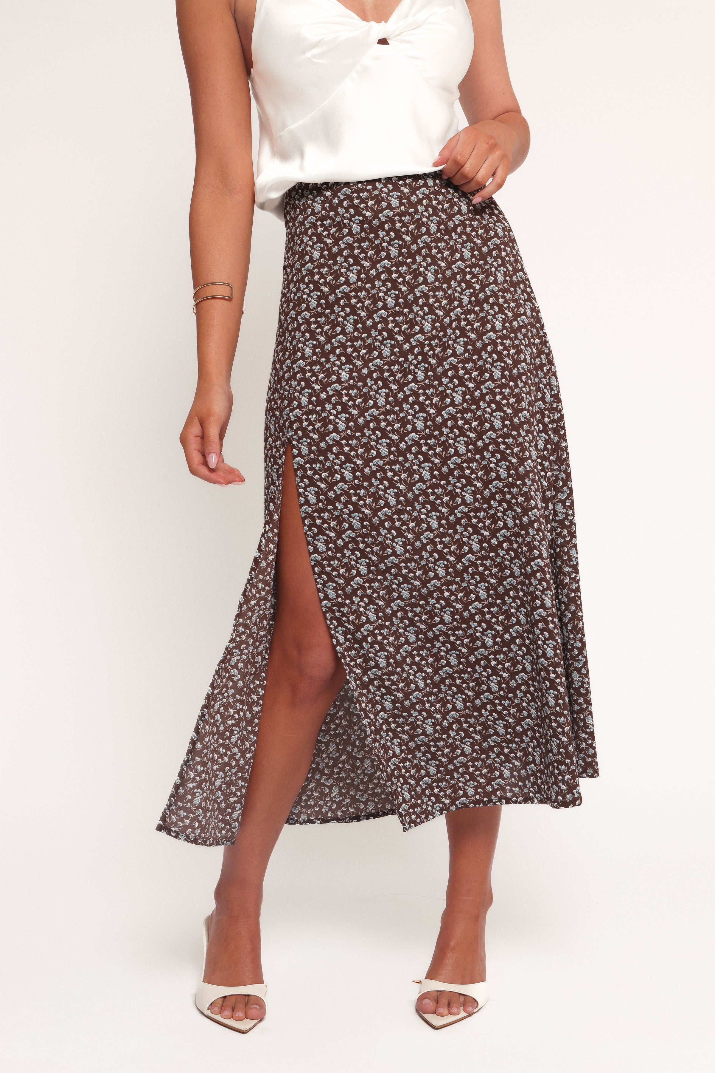 BOTTOMS Willow Midi Skirt - Brown Blue Floral