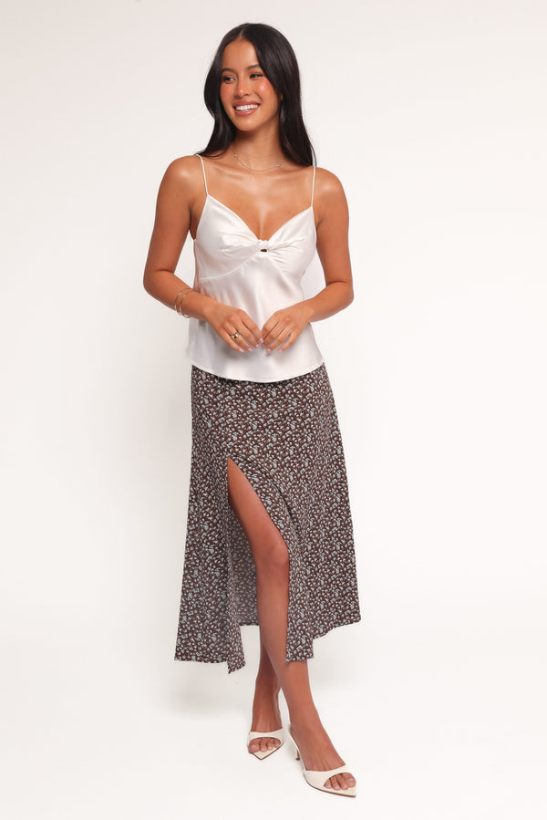 BOTTOMS Willow Midi Skirt - Brown Blue Floral
