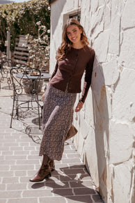BOTTOMS Willow Midi Skirt - Brown Blue Floral