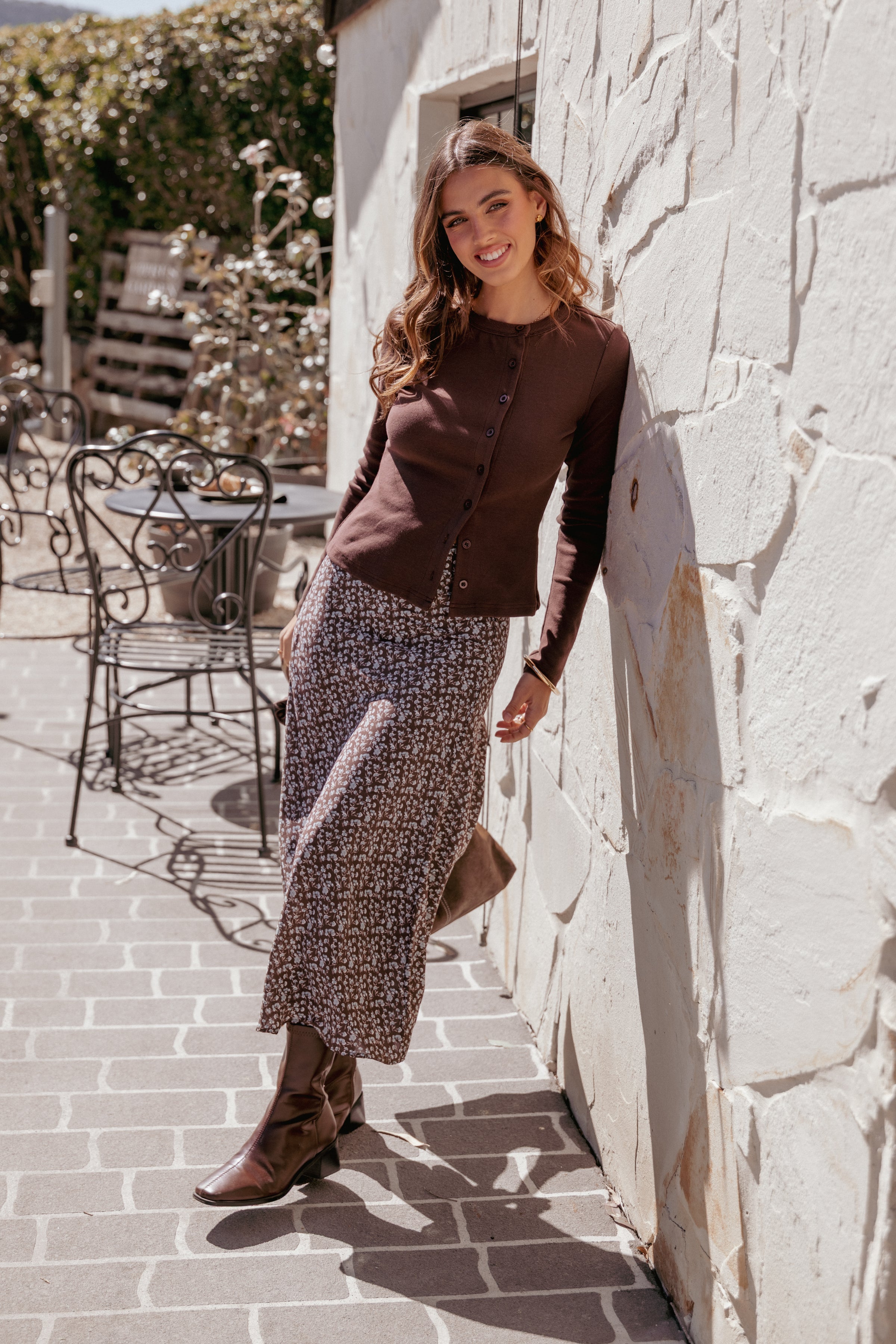 BOTTOMS Willow Midi Skirt - Brown Blue Floral