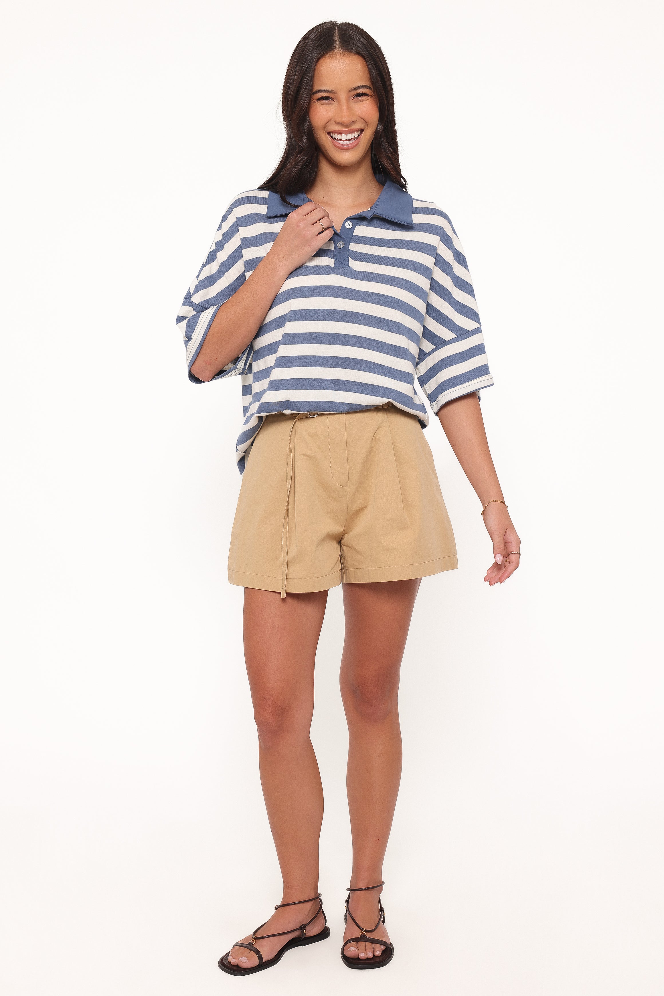 BOTTOMS Winona Pleated Front Tailored Long Short - Taupe