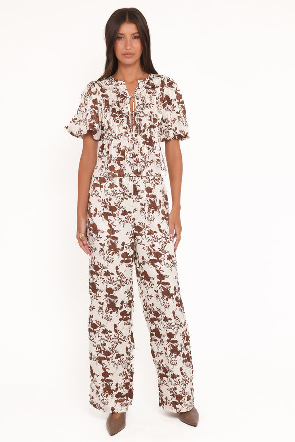 BOTTOMS Winslet Wide Leg Pant - Brown Floral