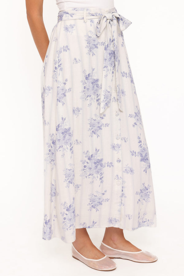 BOTTOMS @Xander Tie Waist Midi Skirt - Lilac Floral