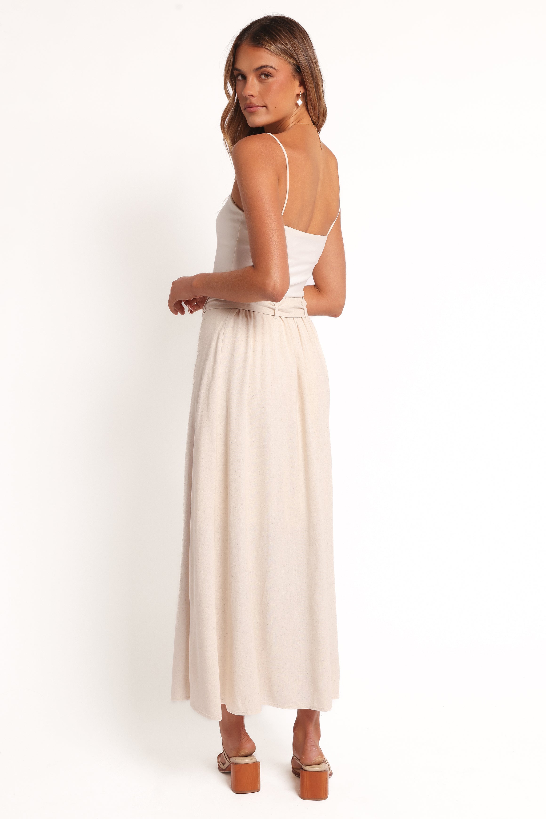 BOTTOMS Xander Tie Waist Midi Skirt - Oatmeal