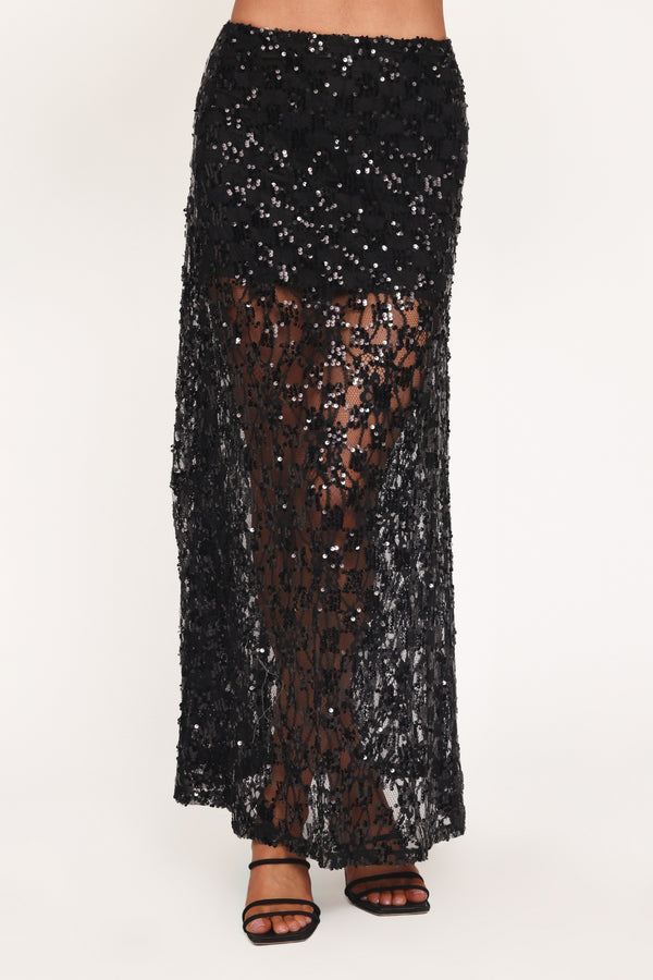 BOTTOMS Yonder Sheer Panel Lace Maxi Skirt - Black