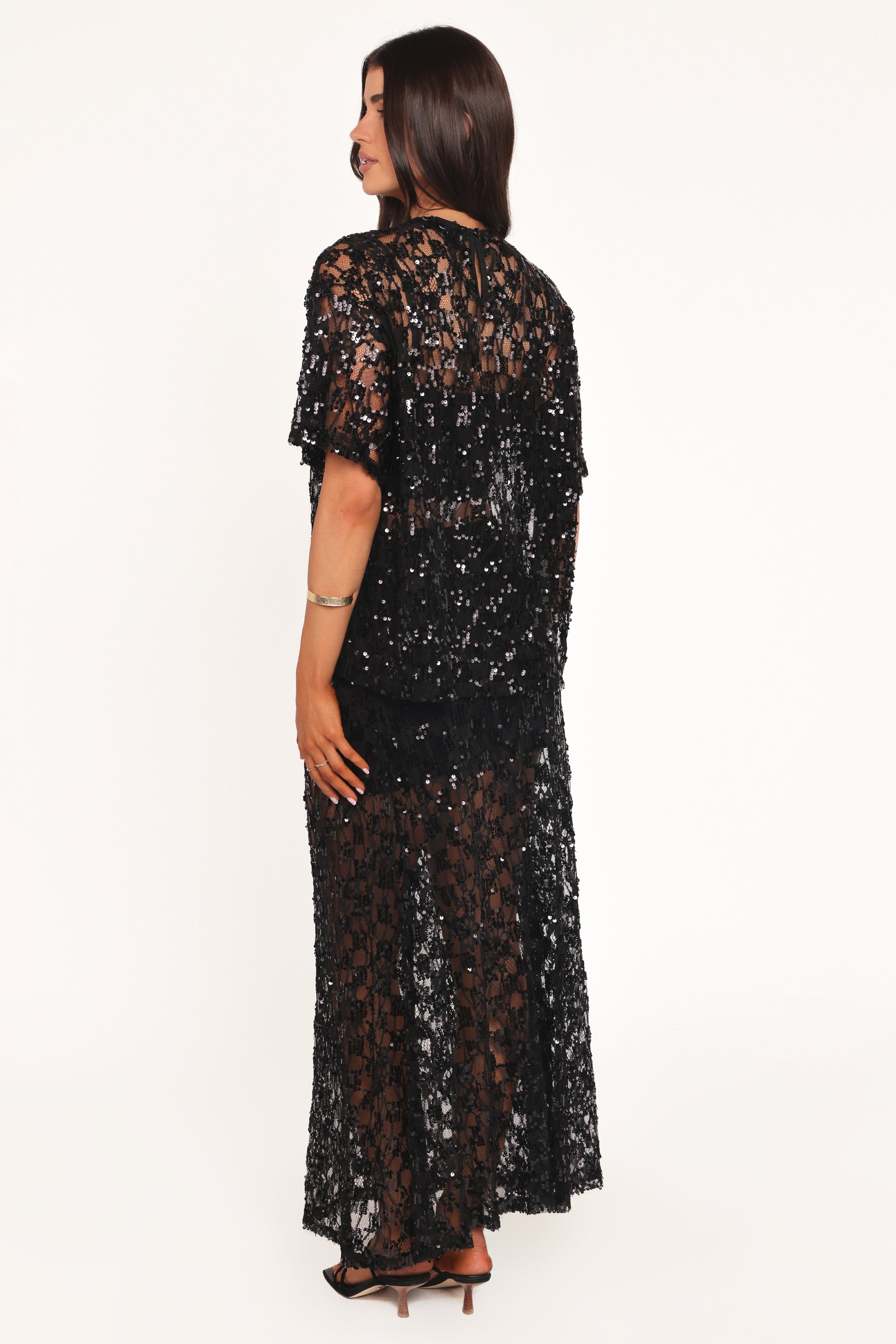 BOTTOMS Yonder Sheer Panel Lace Maxi Skirt - Black
