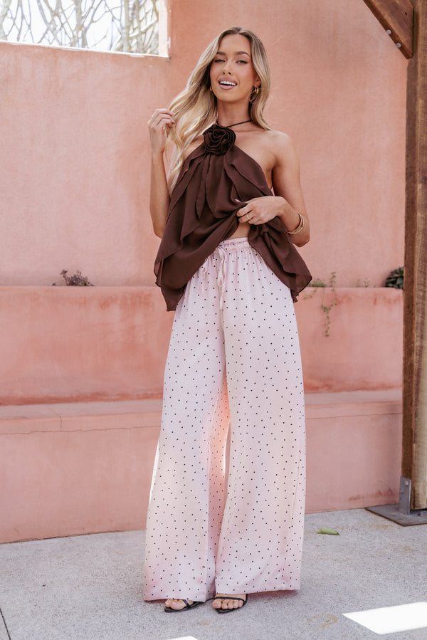BOTTOMS Zadie Drawstring Wide Leg Pant - Polka Dot Print