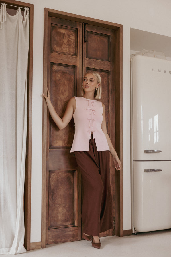 BOTTOMS Zane Tie Waist Pant - Chocolate