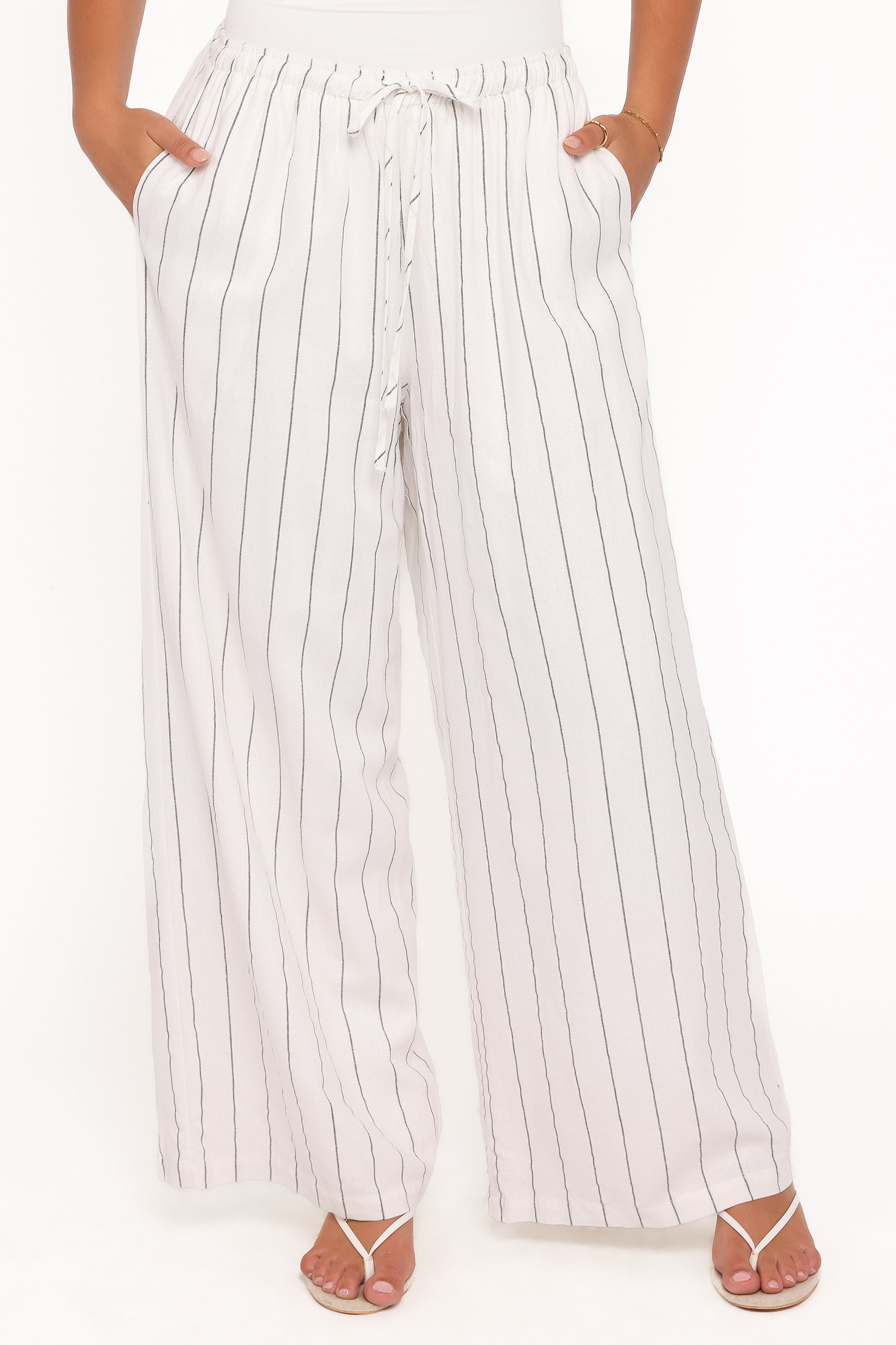 BOTTOMS Zane Tie Waist Pant - White Stripe