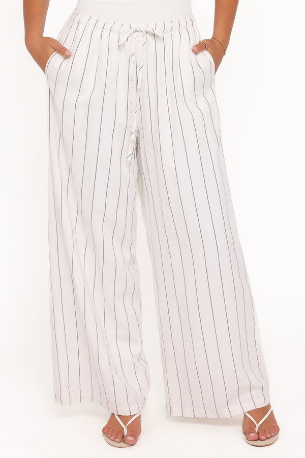 BOTTOMS Zane Tie Waist Pant - White Stripe