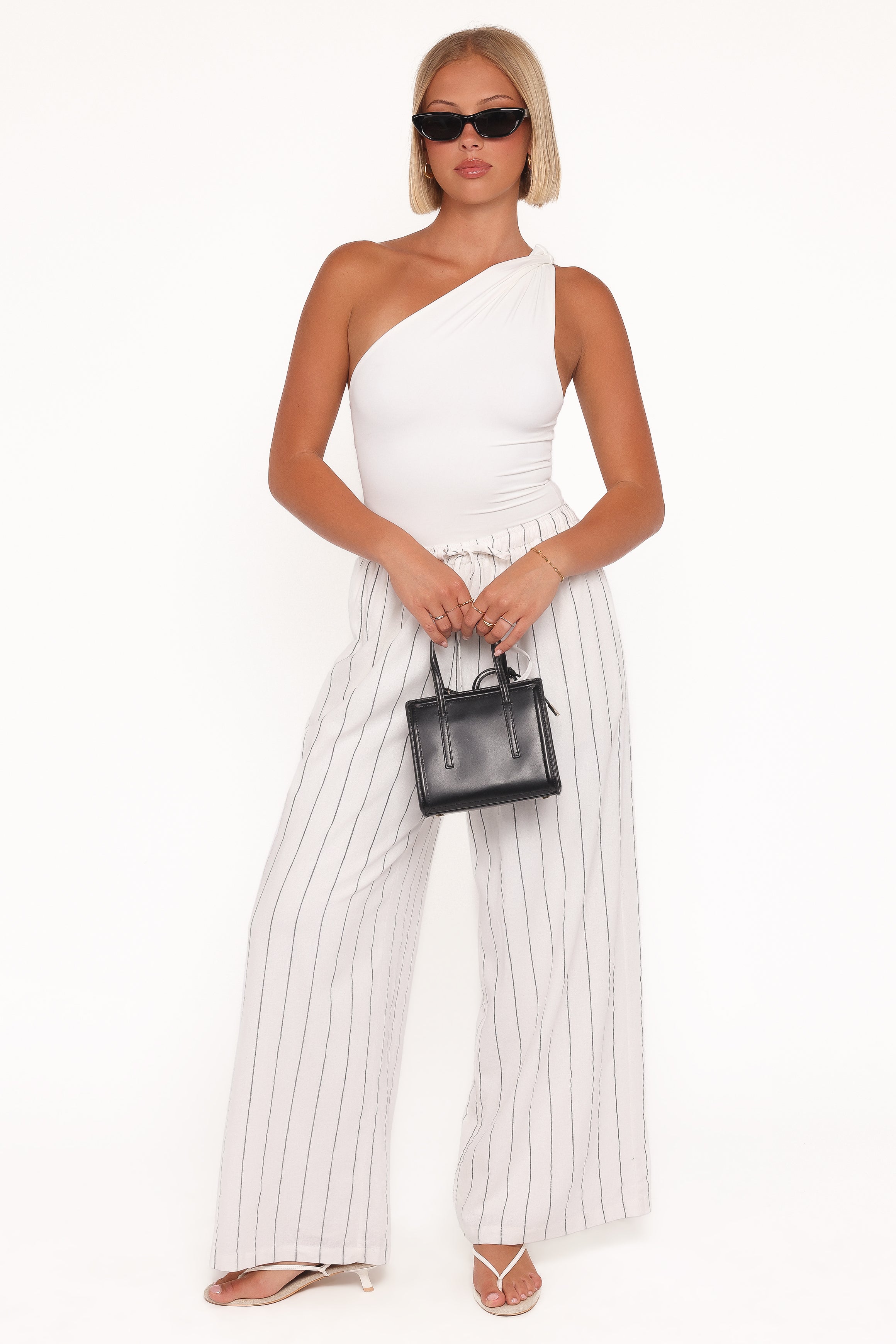BOTTOMS Zane Tie Waist Pant - White Stripe