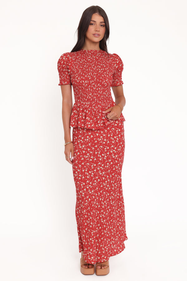 BOTTOMS Zoella Maxi Skirt - Red Floral