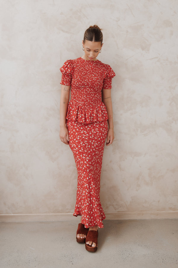 BOTTOMS Zoella Maxi Skirt - Red Floral