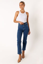 BOTTOMS @Zuri Straight Leg Jeans - Dark Blue